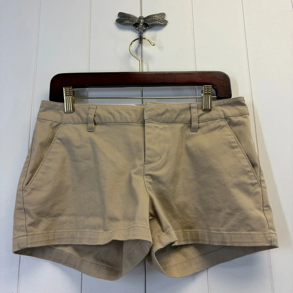 Volcom Y2K Micro Mini Chino Shorts Women Size 27 Khaki Skater Summer Minimalist - Picture 1 of 9